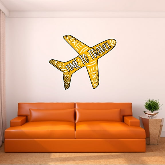 Home Wall Decal - Time to Travel - Cute Travelling Design Cute Aeroplane with Travelling Quote - Proudly Hand Made Decal - Size: 10 In(W) x 8 In(H)