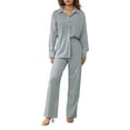 thumbnail image 4 of Liacowi Women 2 Piece Pant Set Aesthetic Print Long Sleeve Top Shirt + Long Trousers Casual Summer Beach Holiday Suits Outfits, 4 of 9