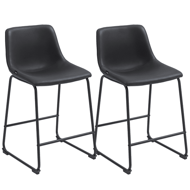 HOMCOM Bar Stools Set of 2, Counter Height Barstools with Back, Dark Brown