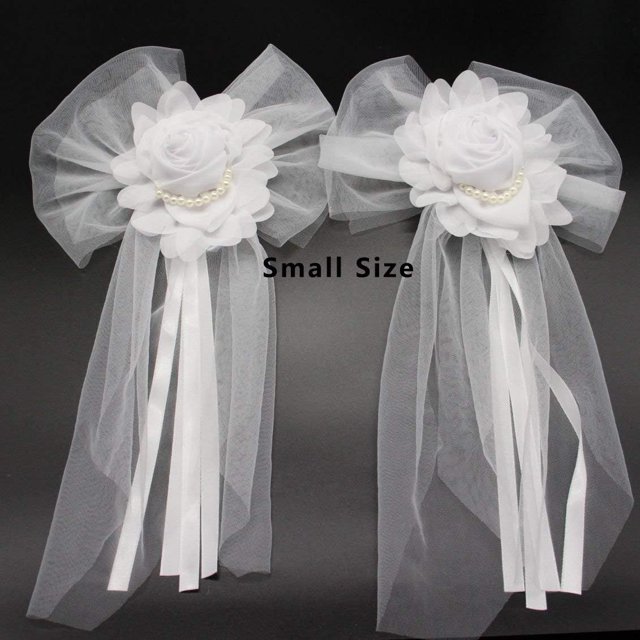 Cinta de seda con capullo de perla para decoración de fiestas de bodas, coche nupcial, decoración de coche de boda, 2 piezas/juego, 2 unidades, cinta con borde de encaje de perla, apliques