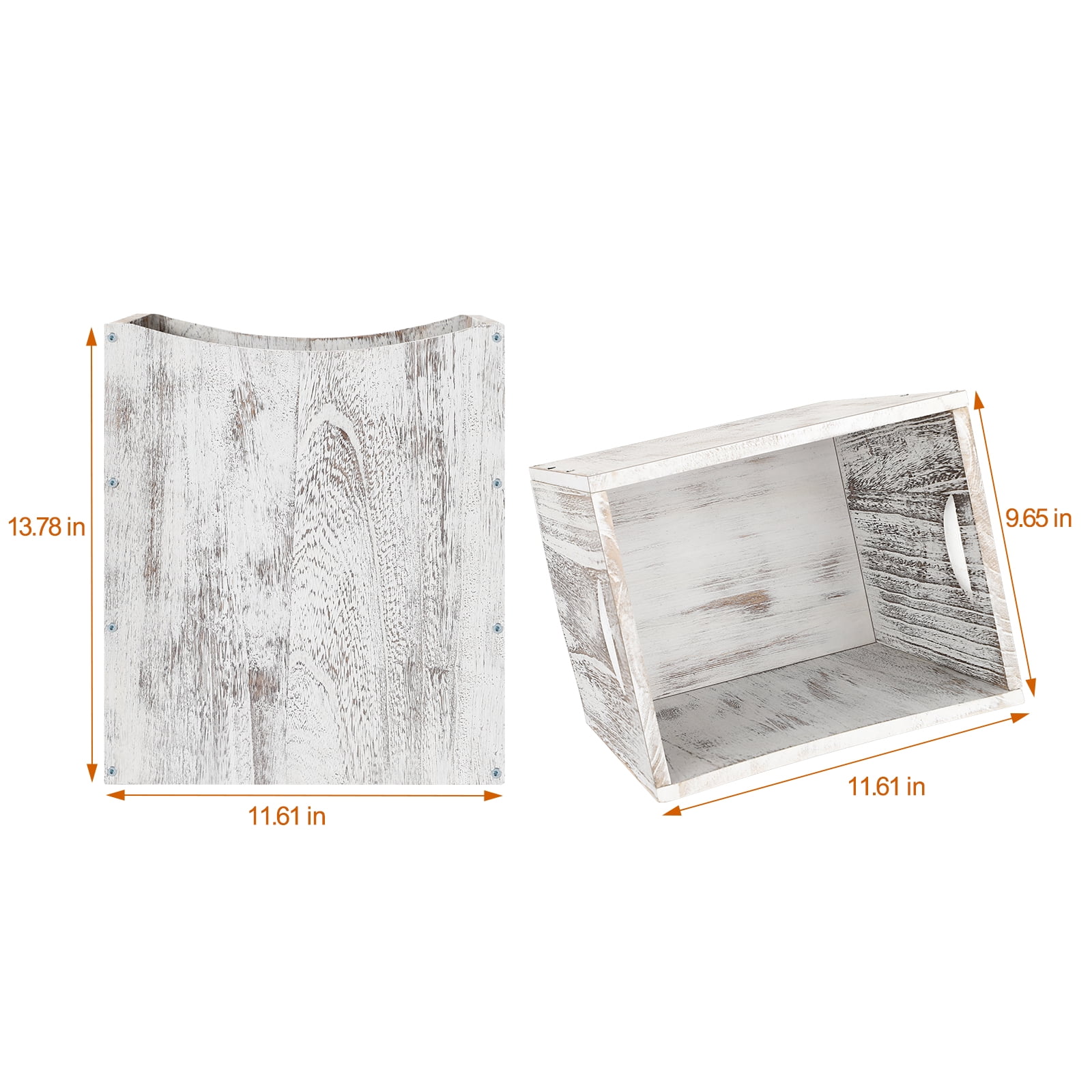5.3 Gallon Rustic Wood Trash Can Wastebasket with Handles, White-Brown
