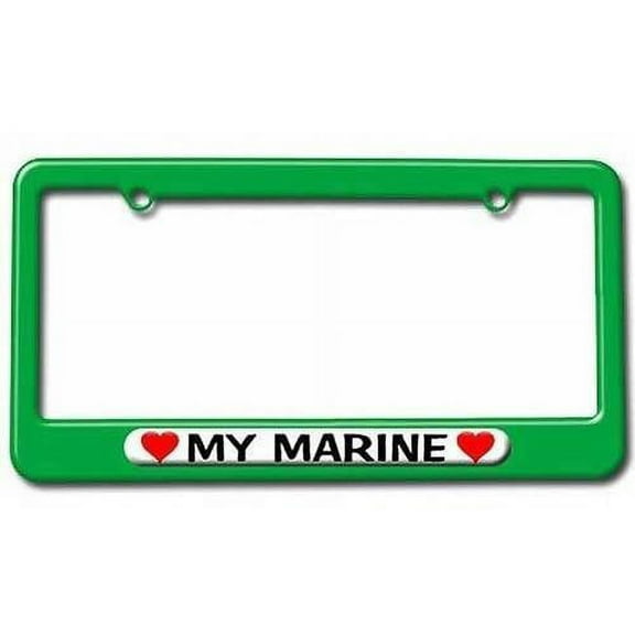 My Marine Love with Hearts License Plate Tag Frame, Green Color