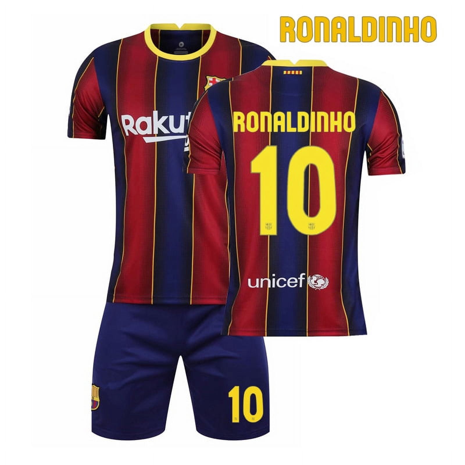 20-21 Fc Barcelona Home Stripes #10 Ronaldinho Football Jersey Set