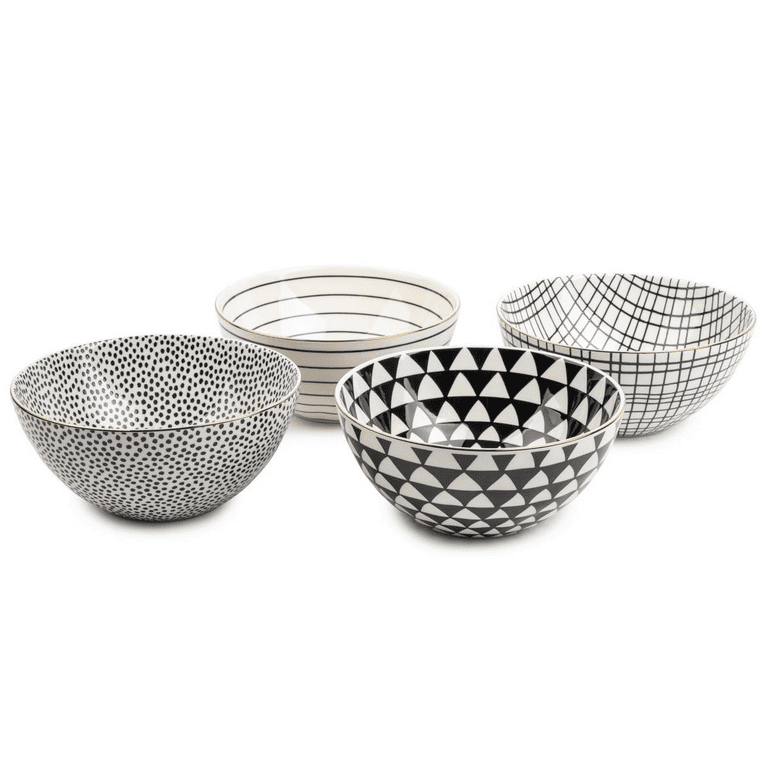 Thyme & Table Servware Black & White Assorted Stoneware Round Bowls, 4 Pack