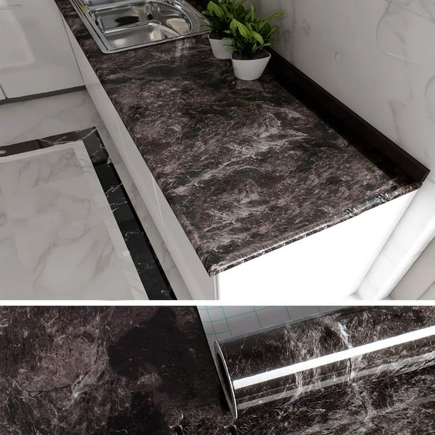 VEELIKE Black Marble Contact Paper for Countertops Brown Peel and Stick ...