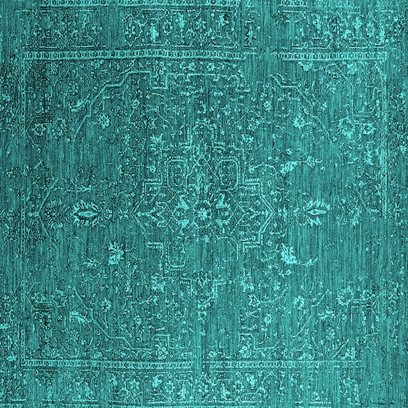 Ahgly Company Machine Washable Indoor Square Oriental Turquoise Blue Industrial Area Rugs, 5' Square