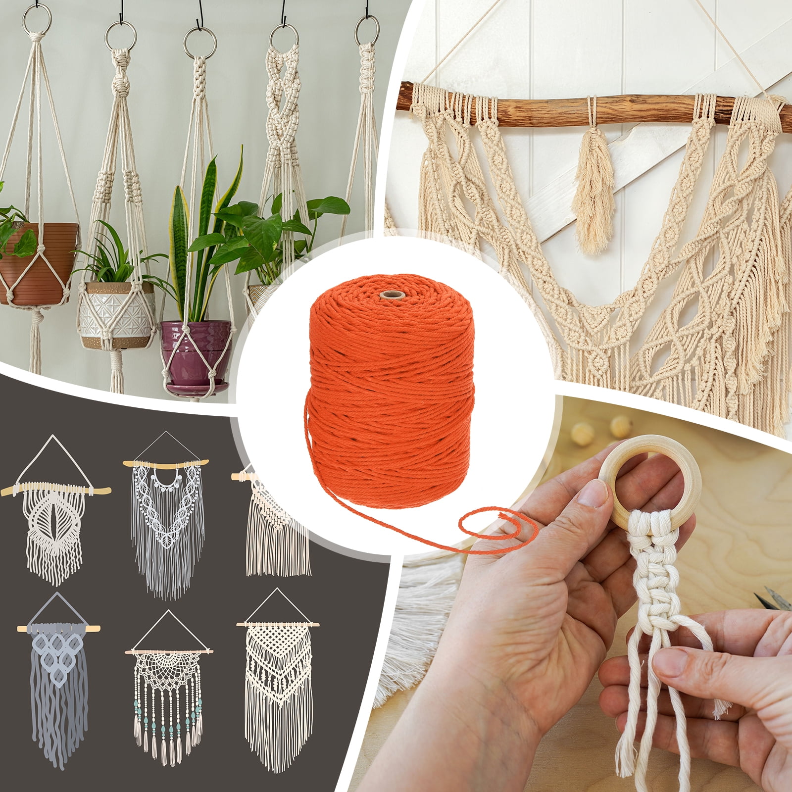 Uxcell Natural Macrame Cord 3mm x 328 Yards 4 Strand Twisted Cotton Macrame Rope for DIY Knitting Plant Wall Hanger Dreamcatcher, Orange Yellow