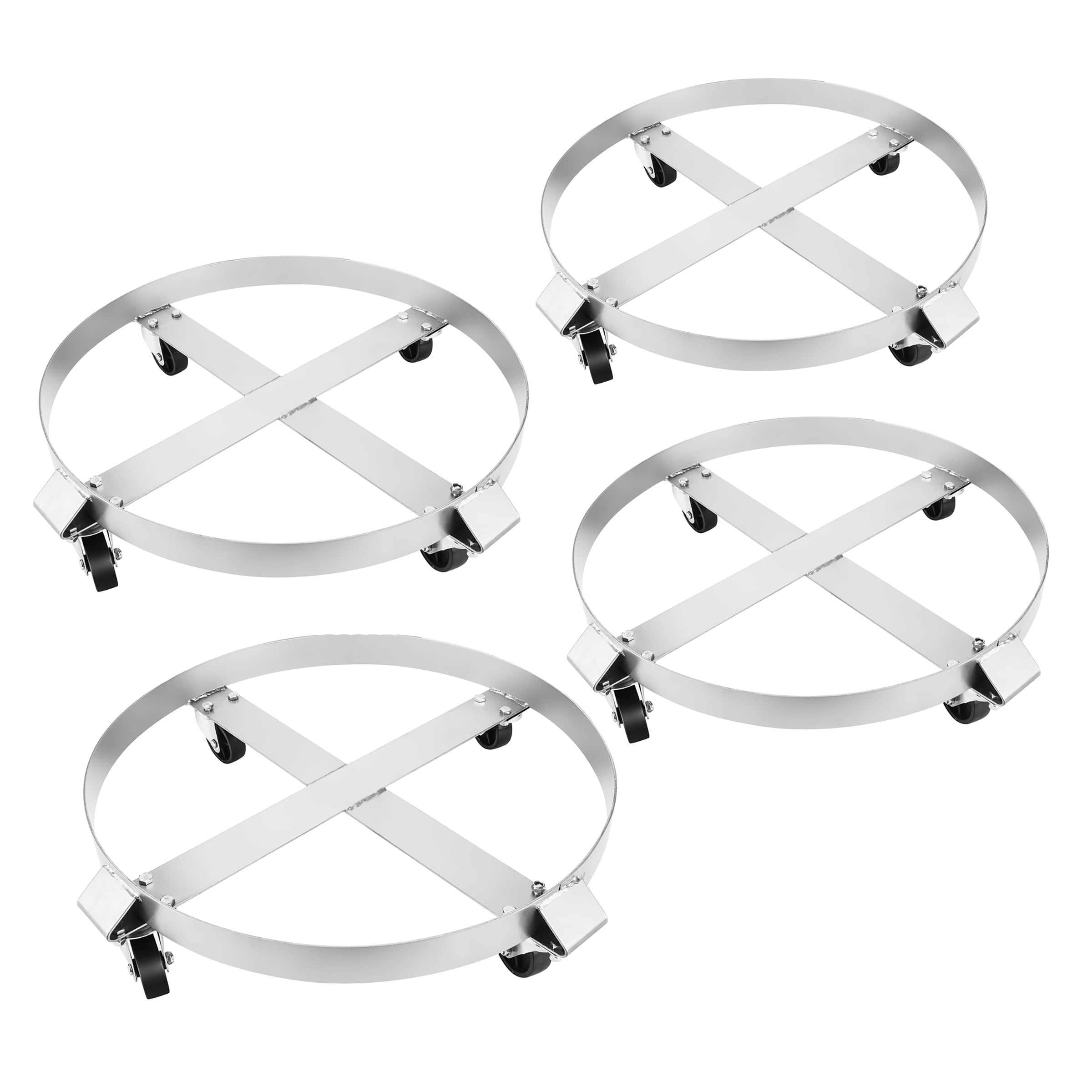 Pentagon Tools 55-Gallon Drum and Garbage Can Dolly – Heavy-Duty Metal Dolly with Cross Braces and Caster Wheels – 1,000-Pound Capacity, 4-Pack (Silver)