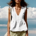 thumbnail image 3 of TGSLY Women's Linen Deep V-Neck Tank Tops Dressy Casual Ruffle Detail Solid Color Sleeveless Vest Lightweight Soft Elastic Waist Tshirts S, 3 of 7