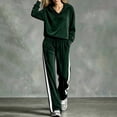 thumbnail image 5 of Tqcoqu Women's 2 Piece Velour Tracksuit,V Neck Hooded Long Sleeve Top & Wide Leg Pants with Side Stripe,Casual Loungewear Plus Size Outfit Set,Army Green Women's S-XXL, 5 of 6