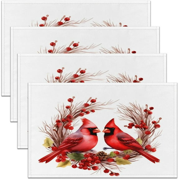 Red Cardinals Placemats Set of 4 12"x18" Kids Pine Cones Placemats for Dining Table Indoor Outdoor Kitchen Cute Birds Table Mats Placemat Romantic Love