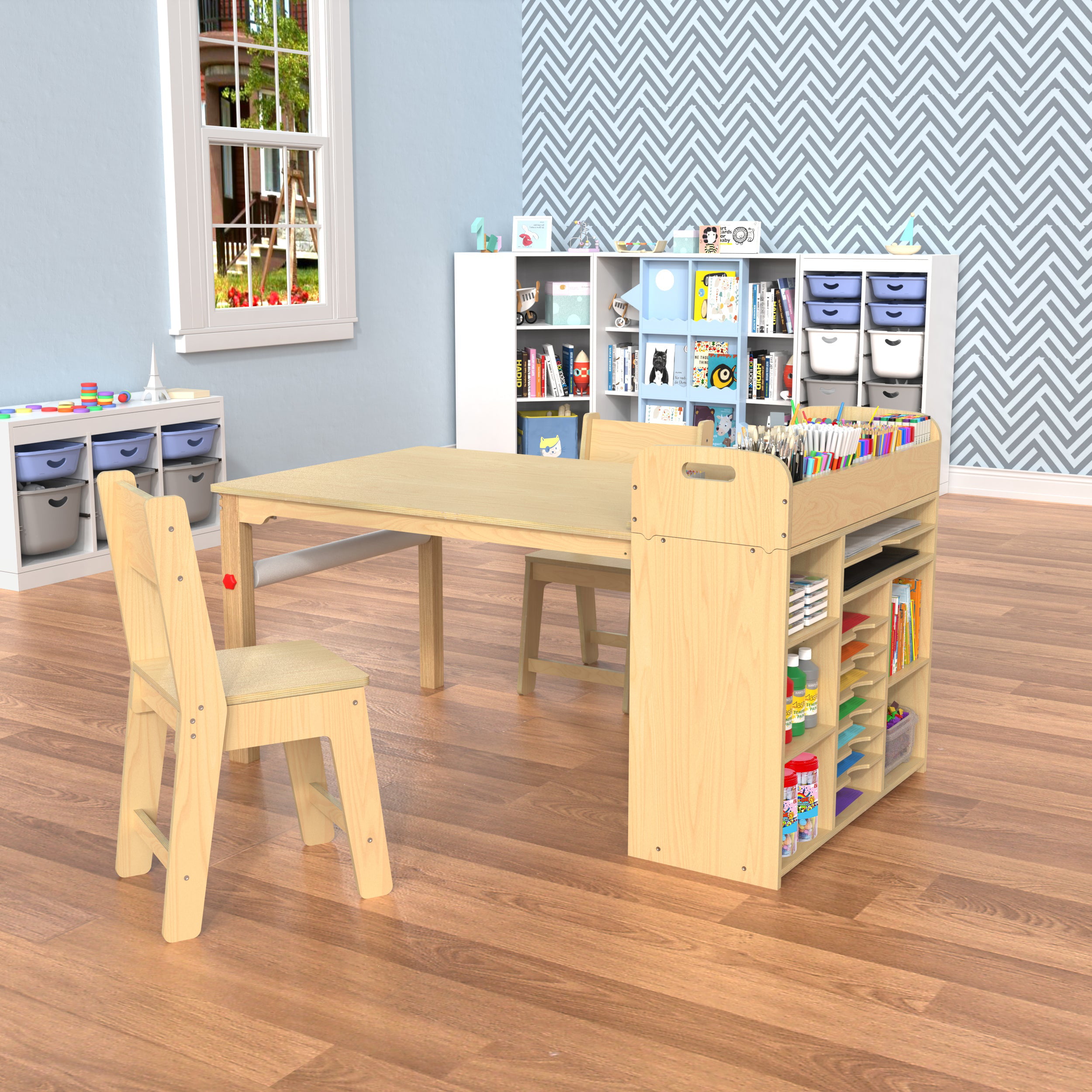  Simplay3 Creative Kids Art Desk Table and Chair Set with  Attached Desk Chair, Full Floor and Art Storage : Home & Kitchen