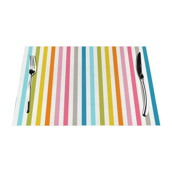 ZNDUO Placemats, 4 PCS Heat Resistant Stain Resistant Woven PVC Insulation Placemats, Durable Washable Elegant Table Mats for Dining-Colorful Stripes, 18"x12"