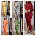 thumbnail image 1 of Robe Longue Maxi à une Épaule pour Femmes, Mode Décontractée, Soirée, Fête, Robe Chemise Unie, Grande Taille, 1 of 5
