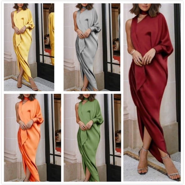 Robe Longue Maxi à une Épaule pour Femmes, Mode Décontractée, Soirée, Fête, Robe Chemise Unie, Grande Taille