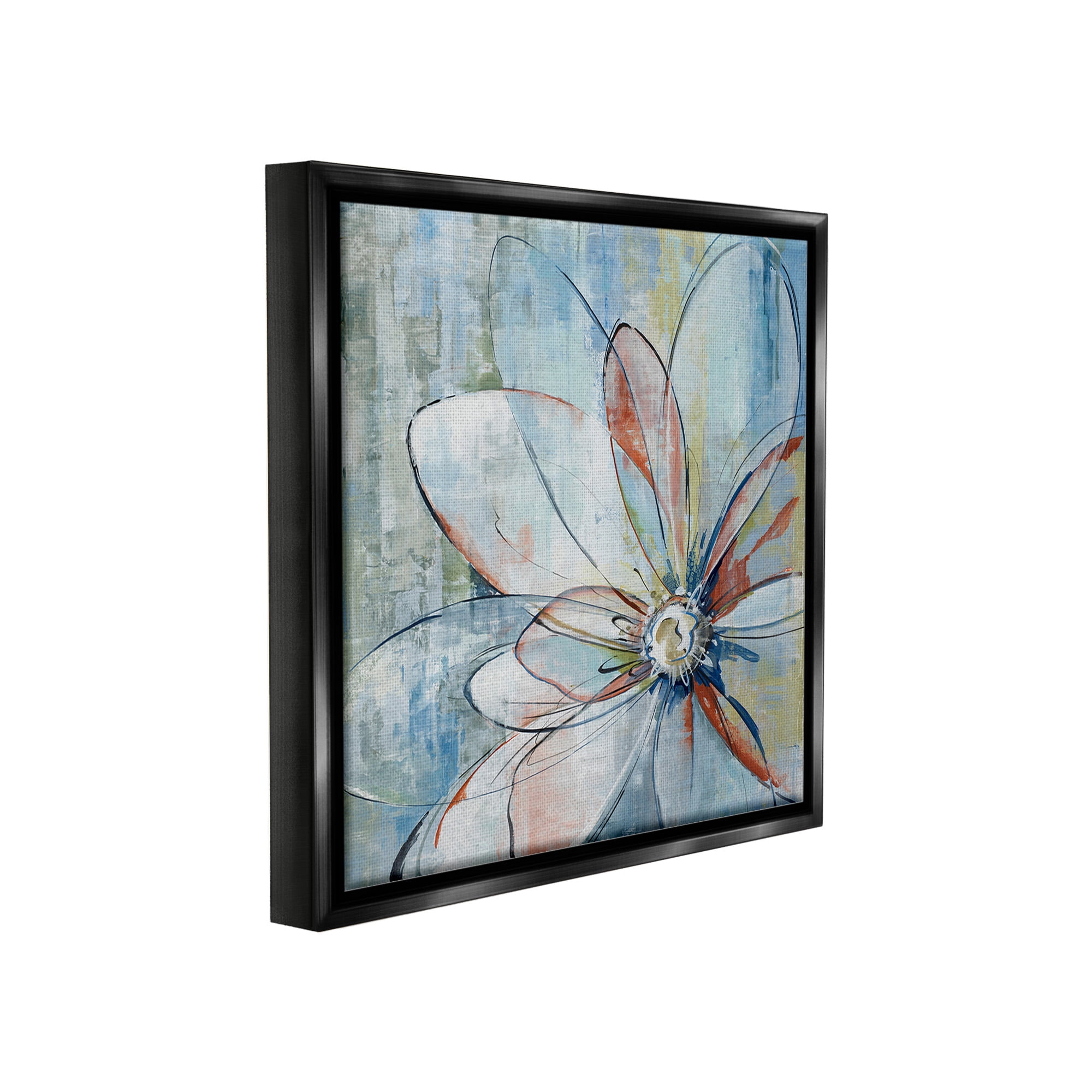 Stupell Industries Modern Collaged Flower Botanical & Floral Painting Black Floater Framed Canvas Art Print Wall Art, 25 x 25