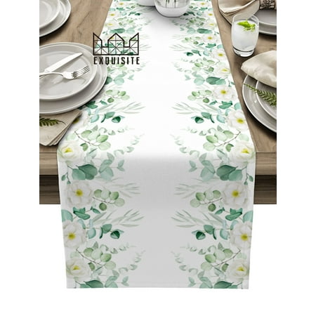 

Watercolor Plant Eucalyptus Leaf Flower Table Runner Wedding Party Dining Table Cover Cloth Placemat Napkin Home Kitchen Decor