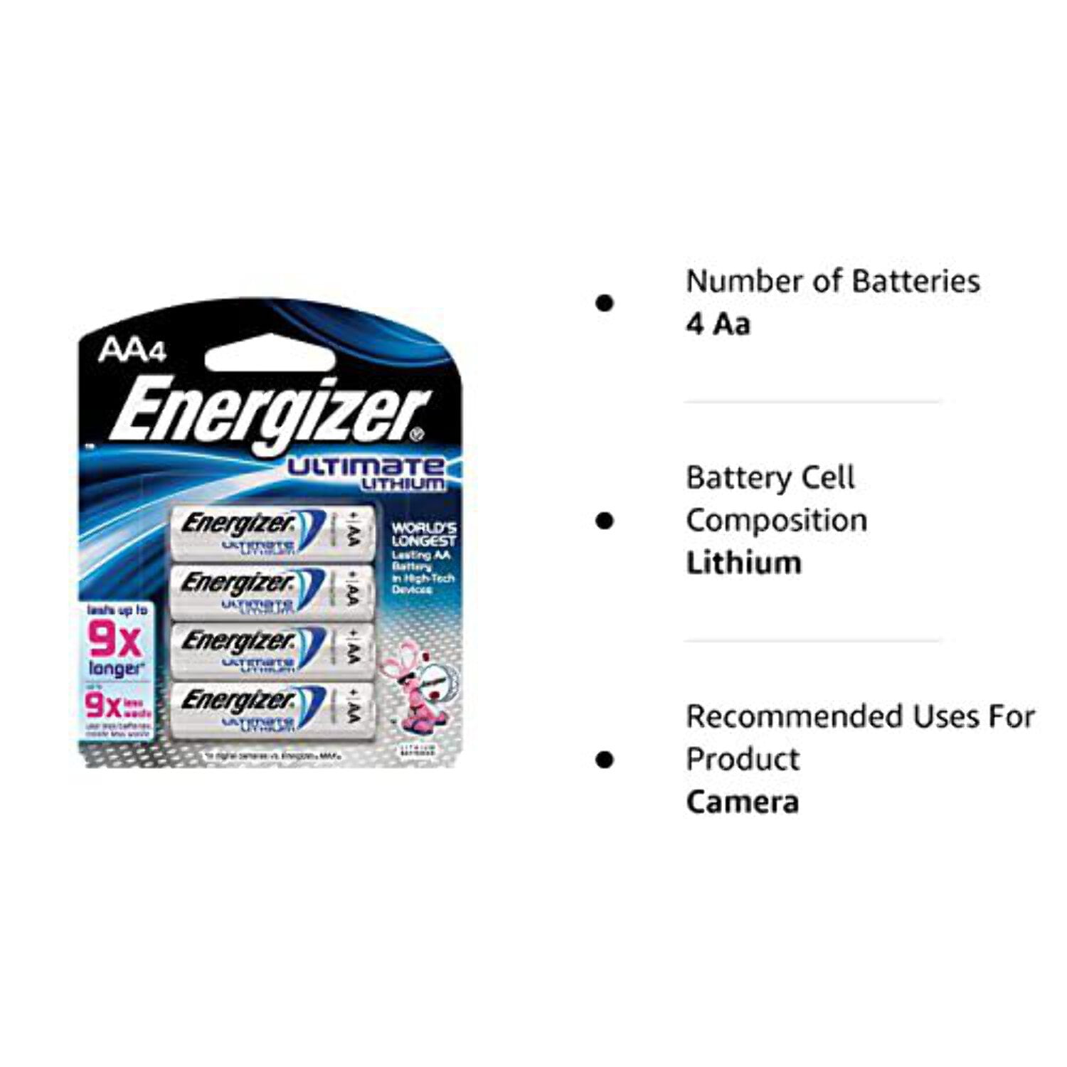 Energizer Ultimate Lithium AA Batteries, 4 Pack 