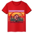 thumbnail image 3 of Camiseta de algodón roja de manga corta de verano para niños y niñas con estampado de cabeza grande de Sasquatch furtivo, 3 of 5