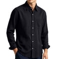 thumbnail image 2 of Mens Cotton Linen Button Down Shirts Casual Trendy Long Sleeve T Shirts Spring and Autumn Regular Fit Beach T Shirt Black M, 2 of 9