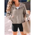 thumbnail image 2 of Womens Zip Up Hoodies Fleece Jackets Oversized Sweatshirts Fall Fashion Outfits Sweaters Winter Clothes Khaki L, 2 of 6