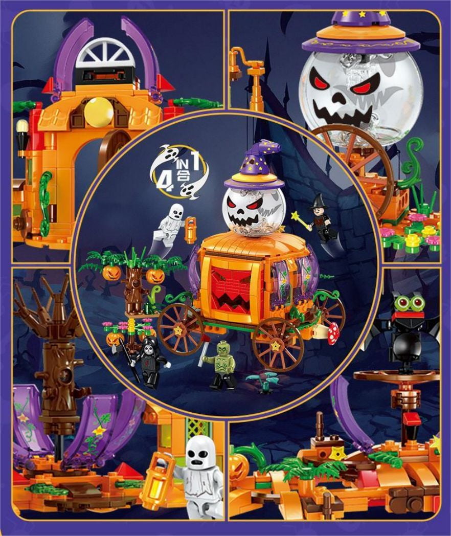 673 PCS Pumpkin Carriage Building Kit ,Halloween Building Blocks Set ,DIY Ghost Monster Stem Construction Toys ,Halloween Decoration Toys Gifts for Boys&Girls 5-12Years