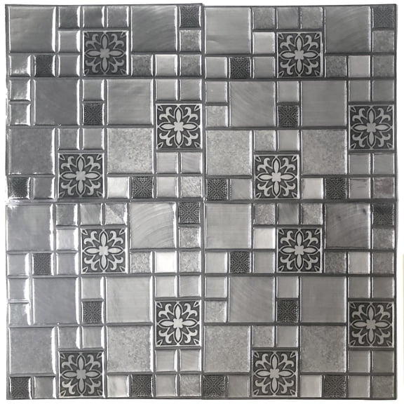 Main Street 8-Sheet Silver Mosaic Peel and Stick Kitchen Backsplash Tiles, Renter-Friendly Self-Stick Wall Tiles for Home and Art Projects