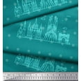 thumbnail image 3 of Soimoi Green Poly Georgette Fabric Dot & Sketch Monuments Architectural Print Sewing Fabric Yard 52 Inch Wide, 3 of 3