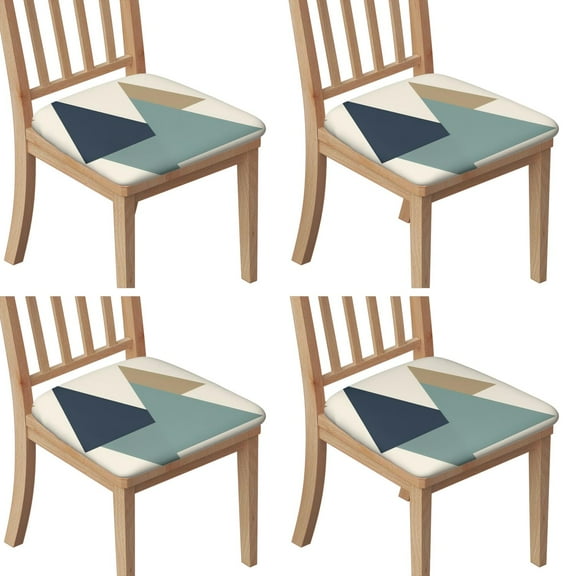 Blue and Beige Modern Art Geometric Seat Covers for Dining Room Chairs Set Of 4,Stretch Printed Washable Chair Seat Cover with Elastic Ties and Button,Removable Waterproof Couch Cushion Covers