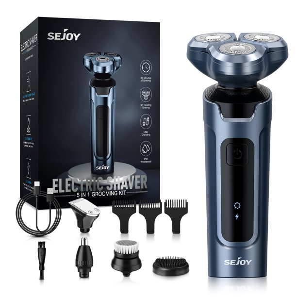 Sejoy Men's Electric Shaver, 5 in 1 Rotary Razor Trimmer, Cordless