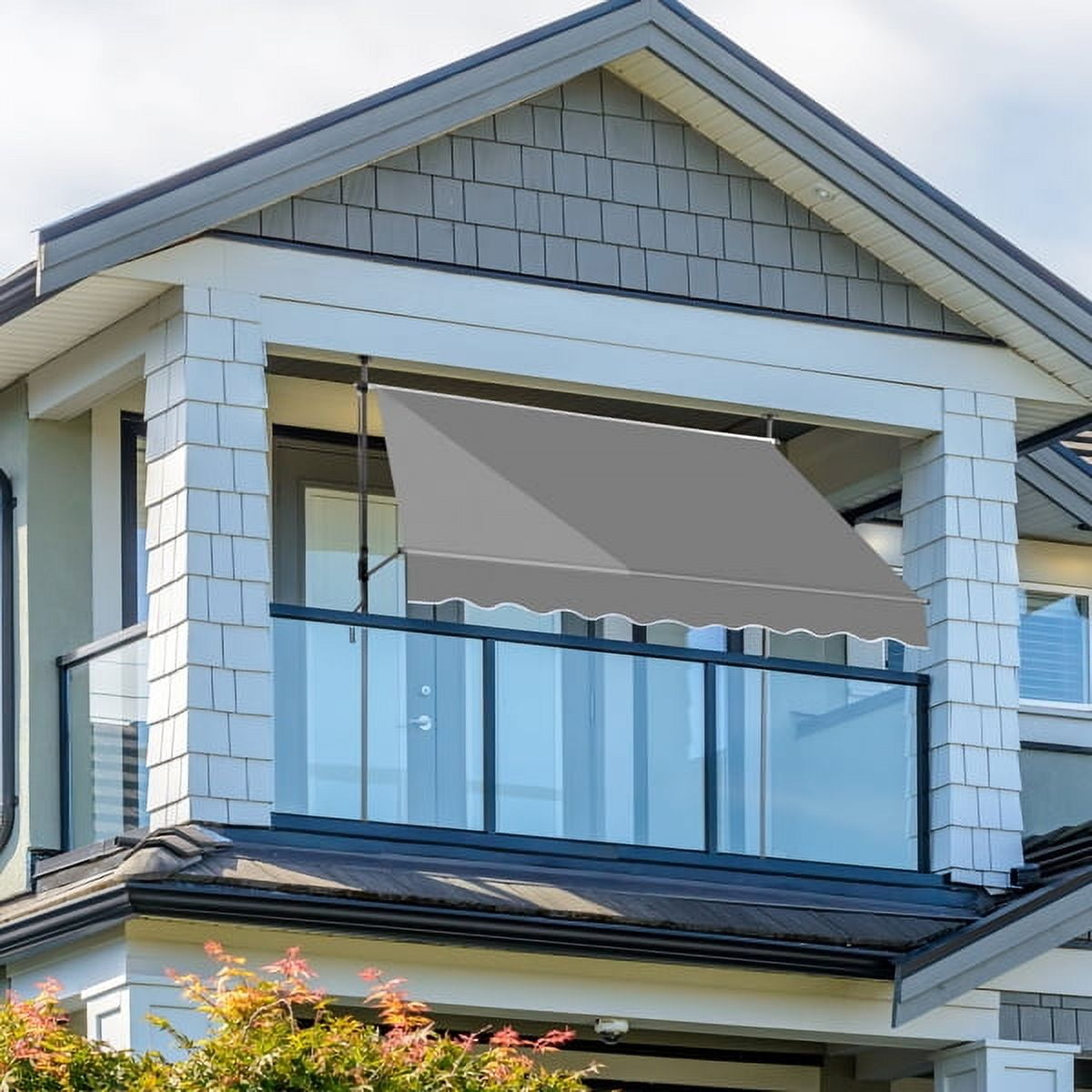 6.6x3.9FT Retractable Patio Awning – Grey Polyester Canopy, UV50+ Protection, No-Drilling Installation – for Balconies, Entryways & Small Outdoor Spaces