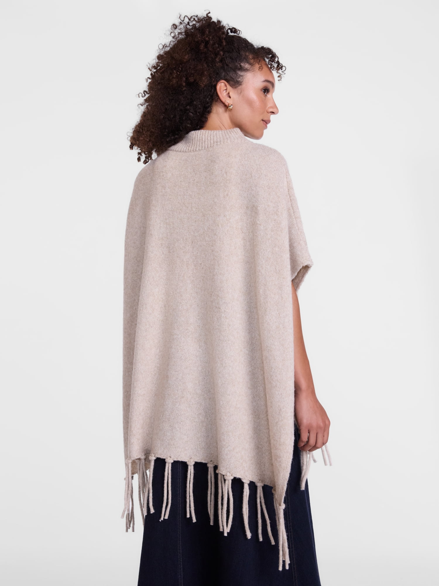 Scenario Women's Mock Neck Fringe Poncho, Sizes S-XL