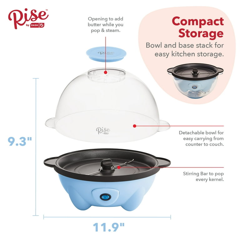 Rise by Dash 4.5 Qt. Stirring Electric Popcorn Popper, Lid, Serving Bowl &  Convenient Storage, 18 Cups – Sky Blue - New - 3 lbs. 