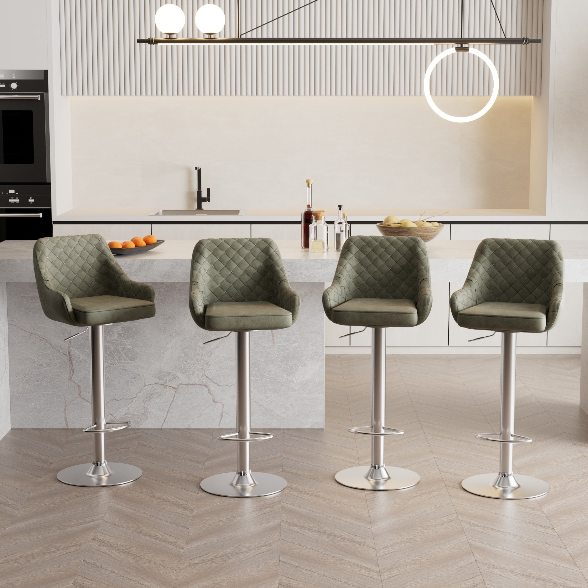 Vecelo Adjustable Counter Height Swivel Barstools, Back and Armrest, Dark Gray (Set of 4)