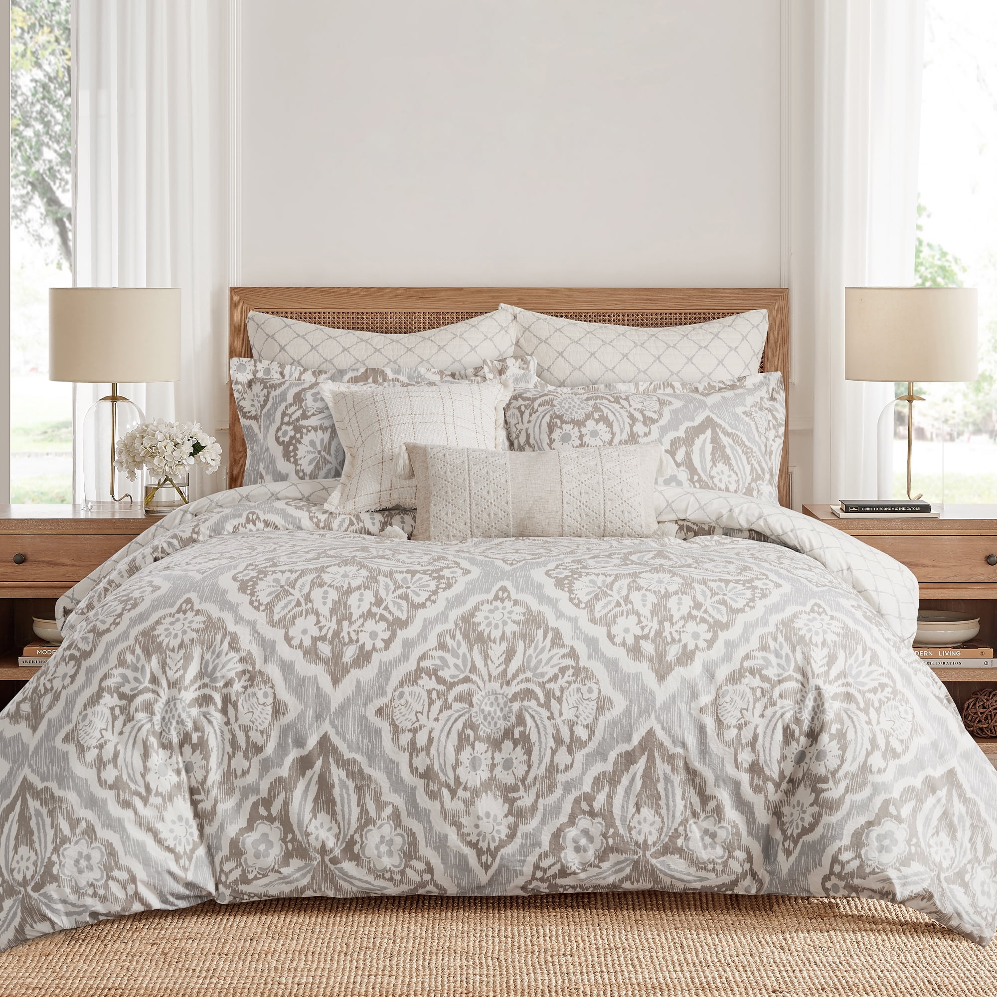 Levtex Home - Becker Taupe Comforter Set - Full/Queen Comforter + Two Standard Pillow Cases - Ikat - Taupe, Grey and Cream - Comforter (90 x 94in.) and Pillow Cases (26 x 20in.) - Cotton