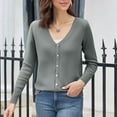 thumbnail image 3 of Cardigan Sweaters for Women 2025 Lightweight Knit Cardigan Long Sleeve V Neck Button Down Fall Outerwear Gray 2XL, 3 of 4