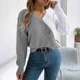 thumbnail image 2 of Fartey Fashion Color Block Sweater for Women Fall Winter V Neck Chunky Knit Pullover Sweaters Loose Fit Long Sleeve Drop Shoulder Sweaters Gray S, 2 of 9