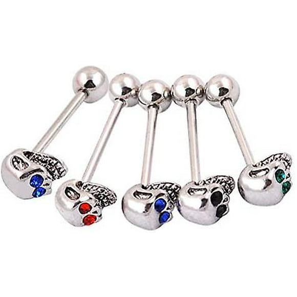Stainless Steel Skull Diamonds Tongue Rings Barbell Piercing Tongue Bars Body Percing Jewelry Mixed Color For Party Decor