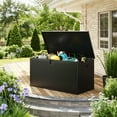 thumbnail image 4 of Coffre de Terrasse en Résine Robuste de 150 Gallons pour l'Extérieur – Étanche et Résistant aux Intempéries, Couvercle Verrouillable, Bac Grande Capacité pour Patio, Jardin, Véranda, Piscine – Noir, 4 of 8