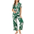 thumbnail image 1 of Conjunto de pijama de satén para mujer INSPIRE CHIC, top de manga corta y pantalones, 2 piezas, pijamas M verde, 1 of 6