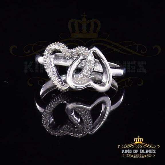 King of Bling's Real Diamond 0.10 CT Womens 925 White Sterling Silver Love Heart Ring Size 7