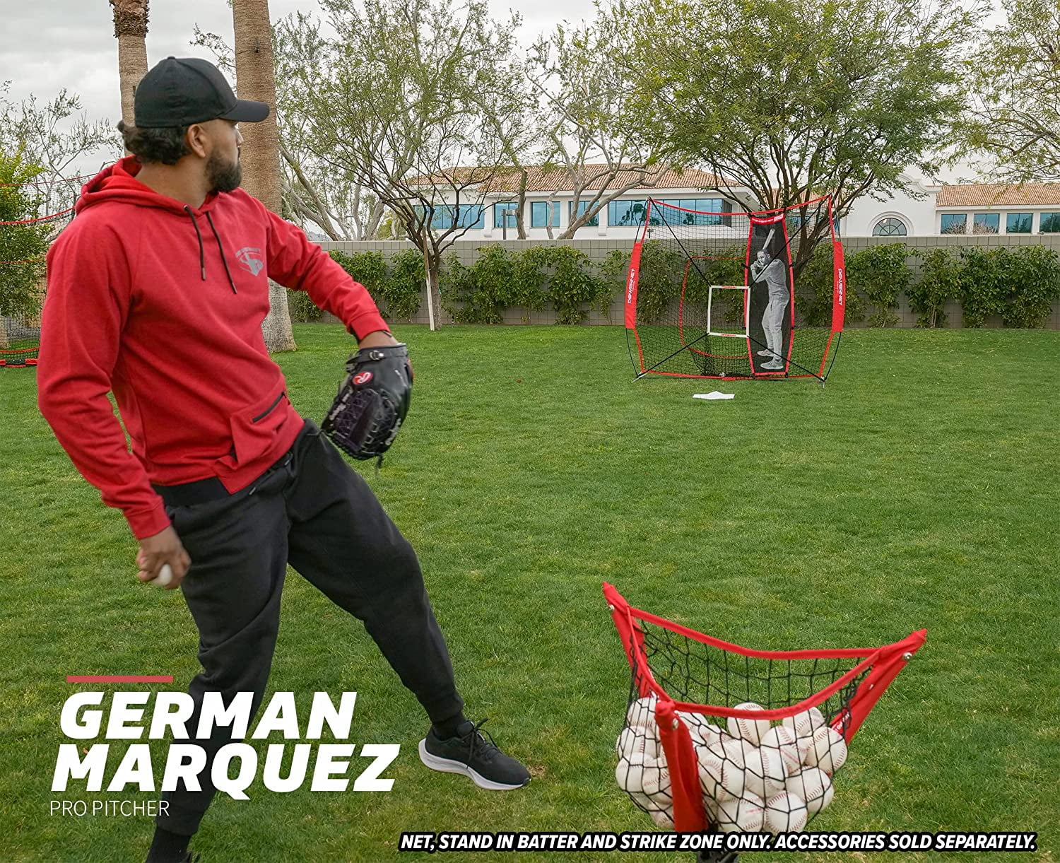 PowerNet 7x7' Softball Baseball Net with Stand-In Batter & Strike Zone, Pitching Aid Attachments, Improve Pitching Accuracy, Baseball Equipment for Pitching (7x7 Net w/ Stand-In Batter & Strike Zone)