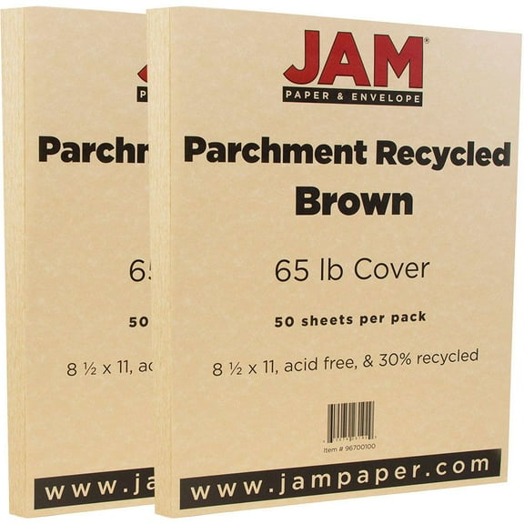 JAM Paper Parchment, 8 1/2 x 11, Brown Parchment, 65lb, 2 packs of 50