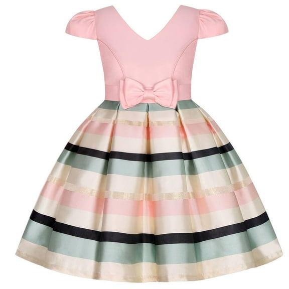 Otqutp Christmas Dress for Toddler Kids Baby Girls Spring Christmas Print Ruffle Short Sleeve Princess Dress Holiday Maxi Dresses for 1 to 10 Years(Pink,7-8 Years)