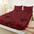 thumbnail image 4 of Feelyou Romantic Love Heart Twin Sheet Sets for Girl, Red Cartoon Twin Fitted Sheet, Couple Anniversary Theme Flat Sheet, Luxury Bedroom Decor, 3pcs, 4 of 8