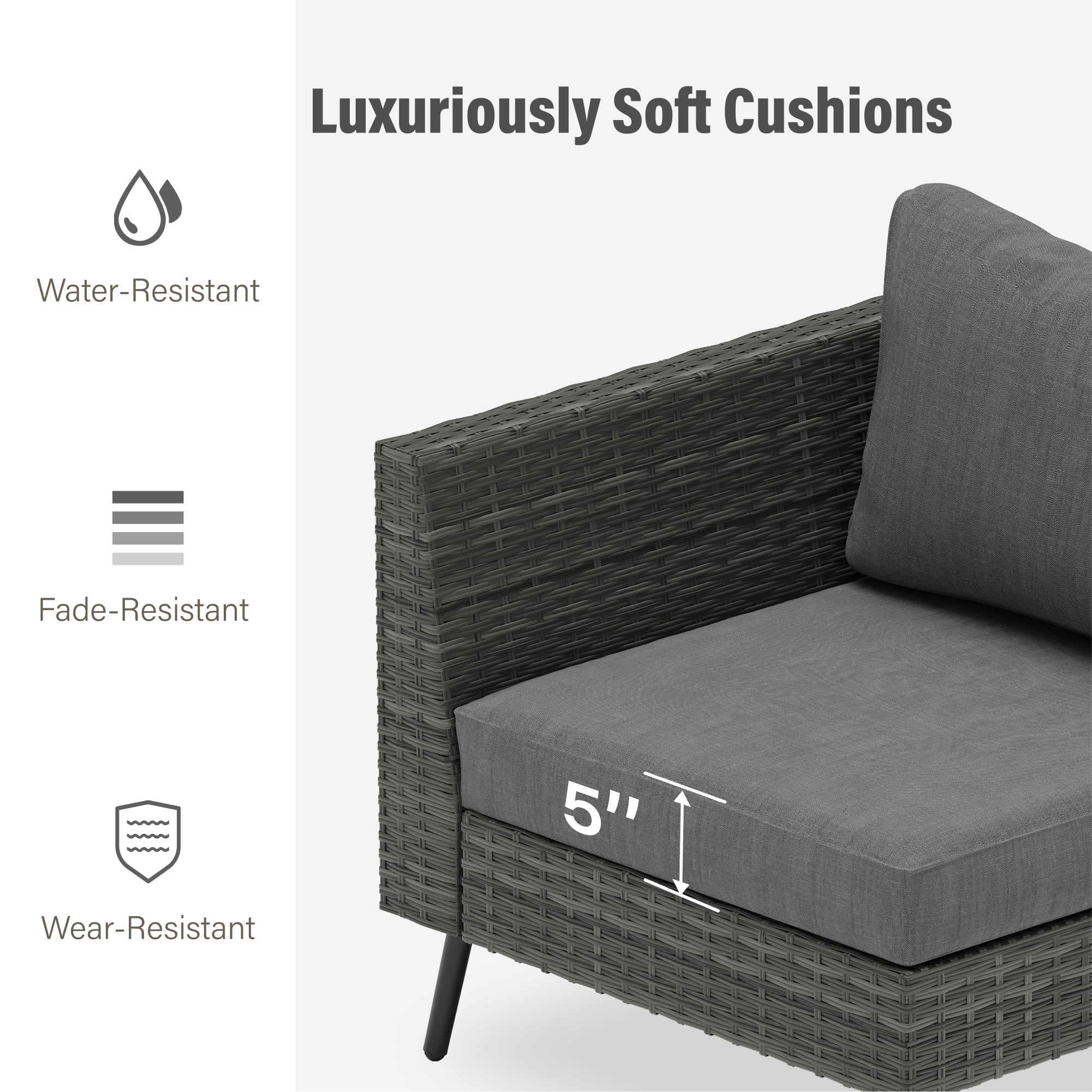 LAUSAINT HOME 8 Pieces Outdoor Furniture Set, Patio Rattan Wicker Sectionals with 6 Chairs and 2 Ottomans, Gray Cushions
