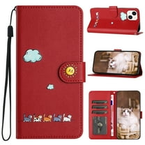 Allytechgroup for iPhone 14 Wallet Cover, iPhone 14 Wallet Case with Strap, PU Leather Shock Absorption Folio Flip Stand Card Slots Wallet Magnet Cover Case - Red
