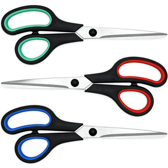 3-Pack 8" Heavy Duty Scissors with Ultra Sharp Blades and Comfort Grip Handles - For Office, Sewing, Handcraft Workshop, Home and Crafts, Etc