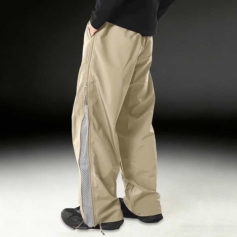 Qgtaibl Men's Lightweight Khaki Hiking Pants Side Zipper Mesh