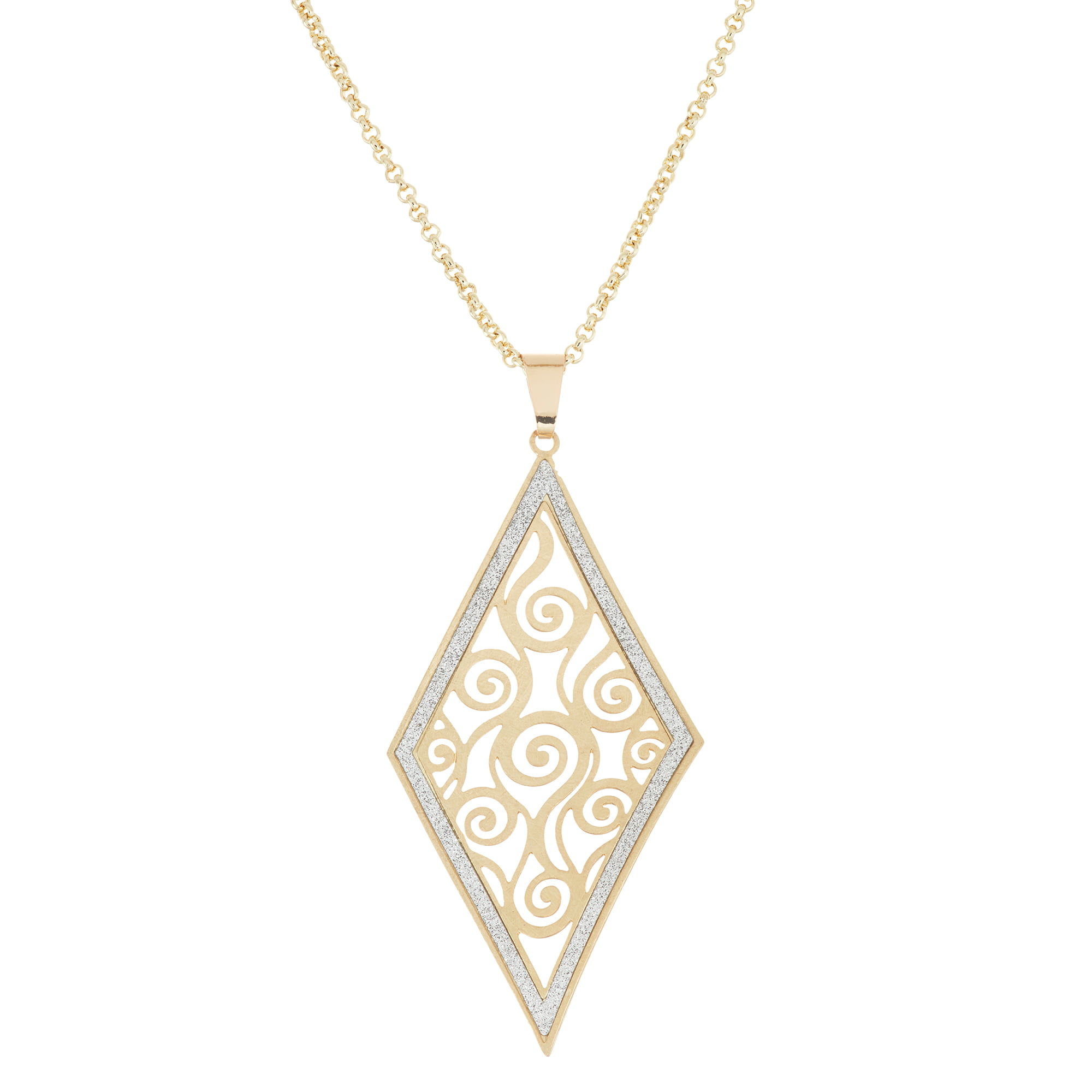 Diamond Shape Pendant Necklace Gold Plate